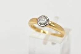 AN 18CT GOLD SINGLE STONE DIAMOND RING, centring on a round brilliant cut diamond (fracture