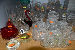 A GROUP OF GLASSWARE, including three Stuart Crystal wheel etched sherry glasses, Royal Doulton
