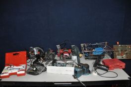 A COLLECTION OF POWER TOOLS including a Challenge Xtreme circular saw, a Performance Power planer, a