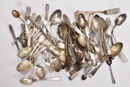 A BOX OF ASSORTED WHITE METAL FLATWARE, to include three silver handled butter knives, hallmarked