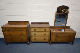 AN OAK BEDROOM SUITE, comprising a dressing table and a chest of three drawers, along with a similar