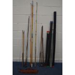 VARIOUS VINTAGE FISHING RODS, four complete, to include a Horizon rod, ERC rod and a milbro rod,