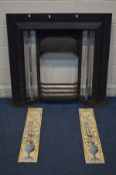 A HEAVY CAST IRON FIRE INSERT with a two sets of five Stovax tiles (loose in box) width 101cm x