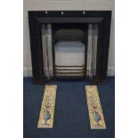 A HEAVY CAST IRON FIRE INSERT with a two sets of five Stovax tiles (loose in box) width 101cm x