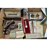 A BOX OF SUNDRY ITEMS etc to include a ladies Rotary Quartz wristwatch, round dial signed Rotary,