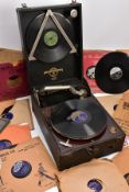 A VINTAGE COLUMBIA VIVA-TONAL GRAFONOLA PORTABLE GRAMOPHONE, with selection of records including