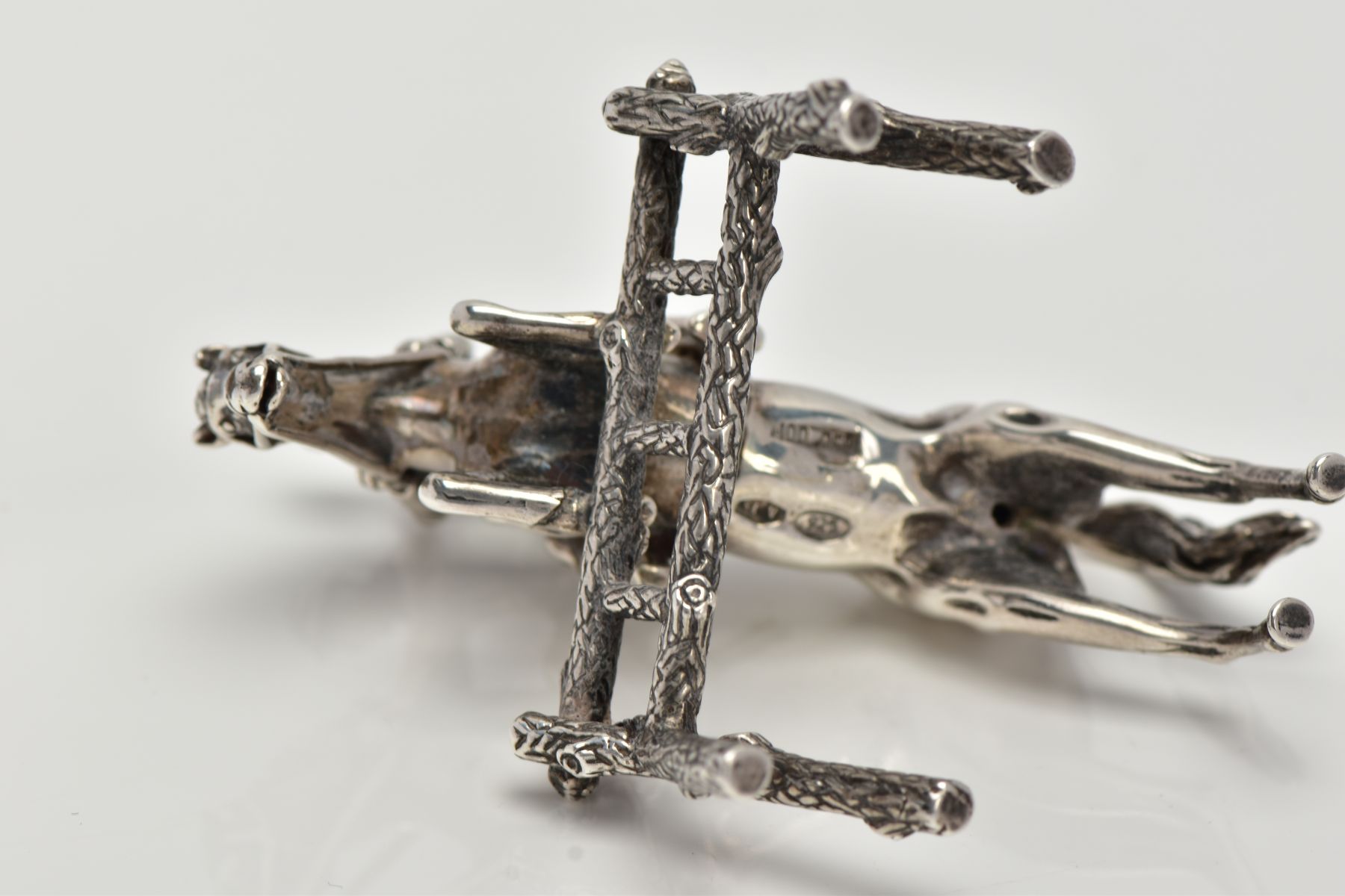 A SILVER SMALL HORSE AND JOCKEY ORNAMENT, measuring approximately 50mm in length x 70mm in height, - Image 6 of 7