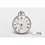 A GEORGE III, SILVER OPEN FACED POCKET WATCH, white dial, Roman numerals, seconds subsidiary dial at