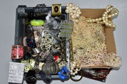 TWO BOXES OF ASSORTED COSTUME JEWELLERY, to include a box of bracelets and bangles of various