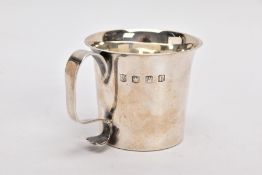 A BRITANNIA SILVER CHRISTENING CUP, of a plain polished design, engraved 'J.L.S.T' initials, worn