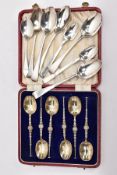 A CASED SET OF SIX SILVER COFFEE SPOONS, six coffee spoons, each with a decorative embossed gilt