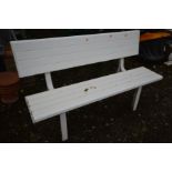 A PLASTIC SLATTED STYLE GARDEN BENCH, length 134cm