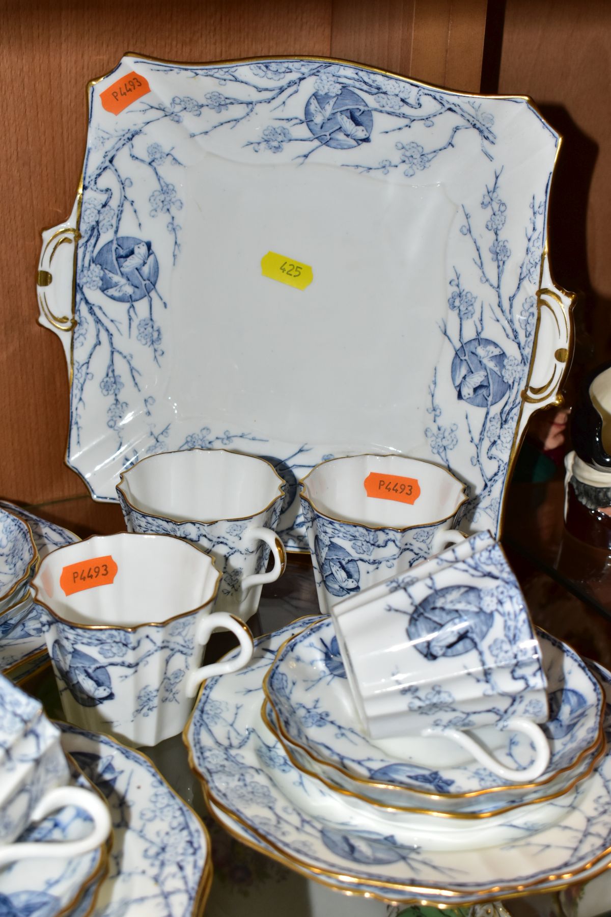 AN EARLY 20TH CENTURY WEDGWOOD BONE CHINA TEA SET, transfer printed with a blue and white - Image 5 of 9