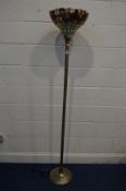 A TIFFANY STYLE STANDARD LAMP with an unlighted shade, height 182cm