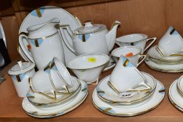 A ROYAL DOULTON DUVAL PATTERN ART DECO TEA SET, pattern no H4369, comprising two bread and butter