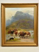 HENRY GARLAND (1834-1913) 'CROSSING A FORD, ARGYLESHIRE', a Scottish highland scene, long horn