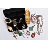 A BAG OF ASSORTED JEWELLERY, to include a lady's gold plated 'Larex' wristwatch, fitted with a snake