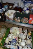 FOUR BOXES OF CERAMICS AND GLASSWARE, including two Lilliput Lane sculptures, both s.d., a