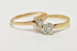 TWO SINGLE STONE DIAMOND RINGS, the first designed with an illusion set round brilliant cut diamond,