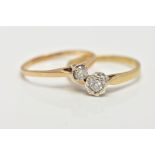 TWO SINGLE STONE DIAMOND RINGS, the first designed with an illusion set round brilliant cut diamond,