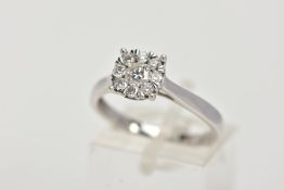 A 9CT WHITE GOLD DIAMOND CLUSTER RING, circular cluster set with nine round brilliant cut