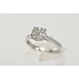 A 9CT WHITE GOLD DIAMOND CLUSTER RING, circular cluster set with nine round brilliant cut