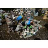 A LARGE COLLECTION OF PLASTIC GARDEN ORNAMENTS OF VARIOUS BIRDS, to include parrots, peacock,