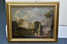 A 20TH CENTURY COPY OF A VICTORIAN LANDSCAPE featuring The White Swan public house, no visible