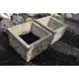 A PAIR OF COMPOSITE BRICK EFFECT PLANTERS, stamped Sandford's stone, 35cm squared x height 24cm