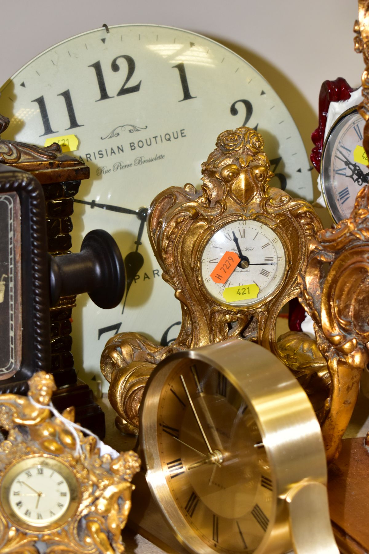 ELEVEN VARIOUS CLOCKS, all with quartz movements, including two wall clocks, a Churchill mantel - Image 6 of 11