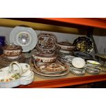 A QUANTITY OF CERAMICS, DINNERWARES, ETC, including a chintz two tier cake stand, a set of six