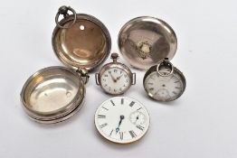 TWO SILVER POCKET WATCHES AND TWO OTHERS, to include a silver open face pocket watch, plain polished