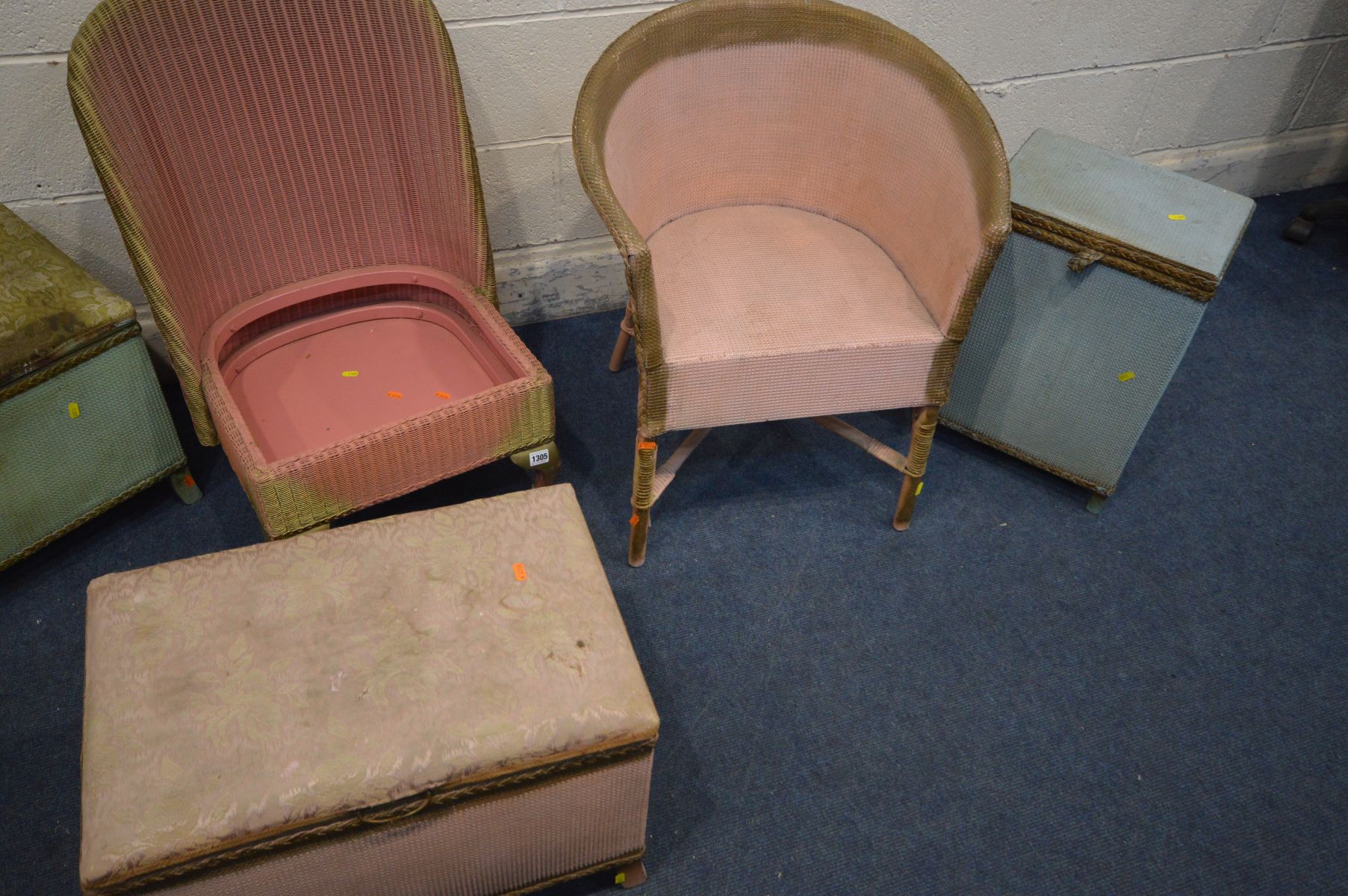 A COLLECTION OF LLOYD LOOM STYLE BEDROOM FURNITURE to include a tub chair, another chair (missing - Image 3 of 3