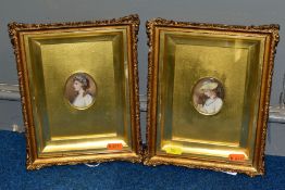 TWO PORTRAIT MINIATURES AFTER GEORGE ROMNEY, circa late 19th/early 20th Century, the first depicts