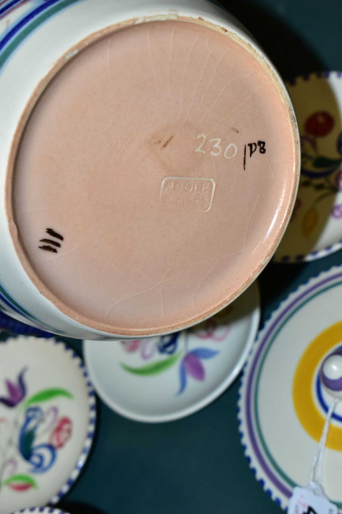 A GROUP OF POOLE POTTERY, comprising a biscuit barrel, Bluebird design, impressed backstamp (one - Image 7 of 7