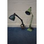 A HERBERT TERRY & SONS ANGLEPOISE MODEL 1227 DESK LAMP, pastel green, adjustable shade, three