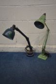 A HERBERT TERRY & SONS ANGLEPOISE MODEL 1227 DESK LAMP, pastel green, adjustable shade, three