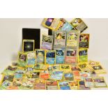 A QUANTITY OF ASSORTED POKEMON CARDS, over 140 cards from a variety of sets ranging from Base Set to