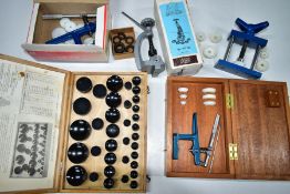 A SELECTION OF WATCH AND CLOCK TOOLS, to include a boxed 'Anchor Glass Fitting Machine' with