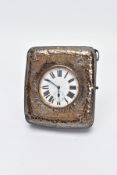 AN EDWARDIAN SILVER POCKET WATCH CASE WITH POCKET WATCH, the case of a square form, hammer effect