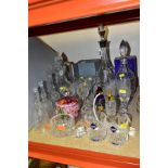 A GROUP OF CLEAR AND COLOURED GLASSWARE, including a pair of Edinburgh crystal tumblers, a set of