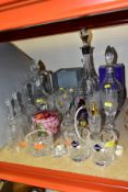 A GROUP OF CLEAR AND COLOURED GLASSWARE, including a pair of Edinburgh crystal tumblers, a set of