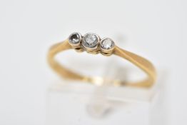 A THREE STONE DIAMOND RING, designed as a row of three graduated brilliant cut diamonds within