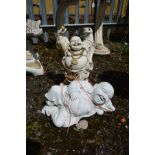 A COMPOSITE GARDEN STATUE OF A LAUGHING BUDDHA, and another buddha (2)