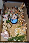 A BOX OF WADE NATWEST MONEY BOXES, PENELFIN RABBITS AND PIGGIN FIGURES, ETC, the Natwest pigs
