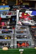 A QUANTITY OF MODERN BOXED MOTORBIKE AND CAR DIECAST AND PLASTIC MODELS, majority of bikes are