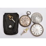 TWO OPEN FACE POCKET WATCHES, the first a silver watch with a white dial signed 'Fattorini & Sons