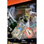 A BOX OF BREWERYANIA, including beer mats, bottle labels, Skol glasses, Bass & Co Pale Ale