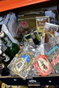 A BOX OF BREWERYANIA, including beer mats, bottle labels, Skol glasses, Bass & Co Pale Ale