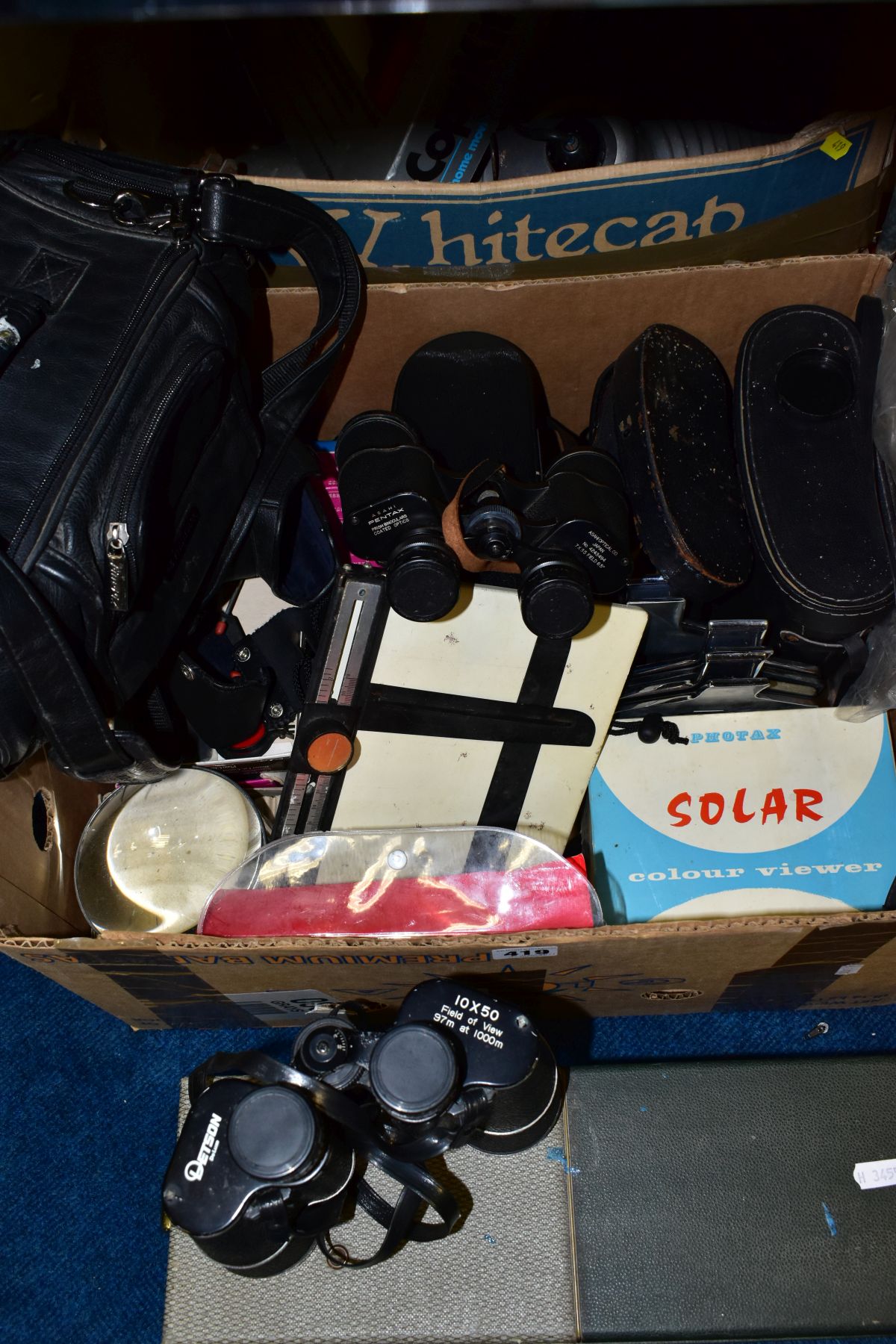 FIVE BOXES OF ASSORTED PHOTOGRAPHIC EQUIPMENT AND ACCESSORIES, etc, including a boxed Photax Solar - Image 7 of 9